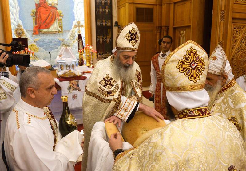 Abu Dhabi, United Arab Emirates - Father Abraham conducts the orthodox Christmas service at the St. AnthonyÕs Cathedral on January 6, 2018. (Khushnum Bhandari/ The National)
