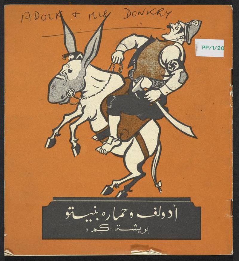 The satirical cartoon Adolf and his Donkey Benito by Kem. Courtesy British Library.