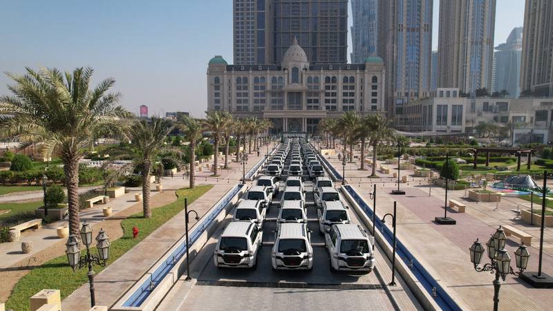 The impressive additions to Dubai Police's fleet lined up outside Habtoor Palace. All photos: Dubai Police


