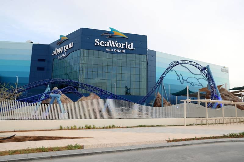 The Manta Coaster goes outside the SeaWorld Abu Dhabi building 