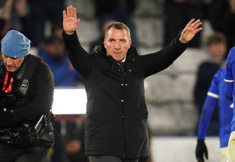 Leicester City manager Brendan Rodgers waves to the fans after the win at the King Power Stadium. PA