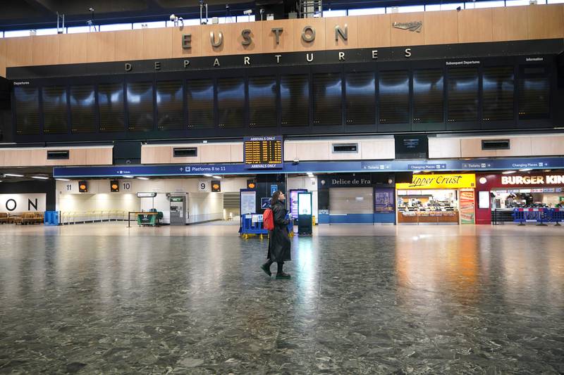 Euston station in London as thousands of members of the Aslef and Rail, Maritime and Transport unions strike for the second day this week. PA