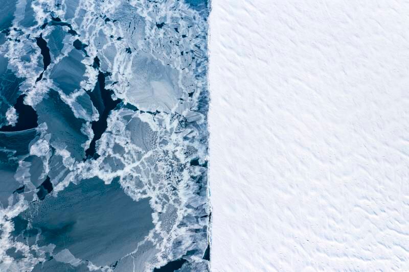 Honourable Mention, Climate, Florian Ledoux, Norway. Aerial view of two different types of ice in winter.