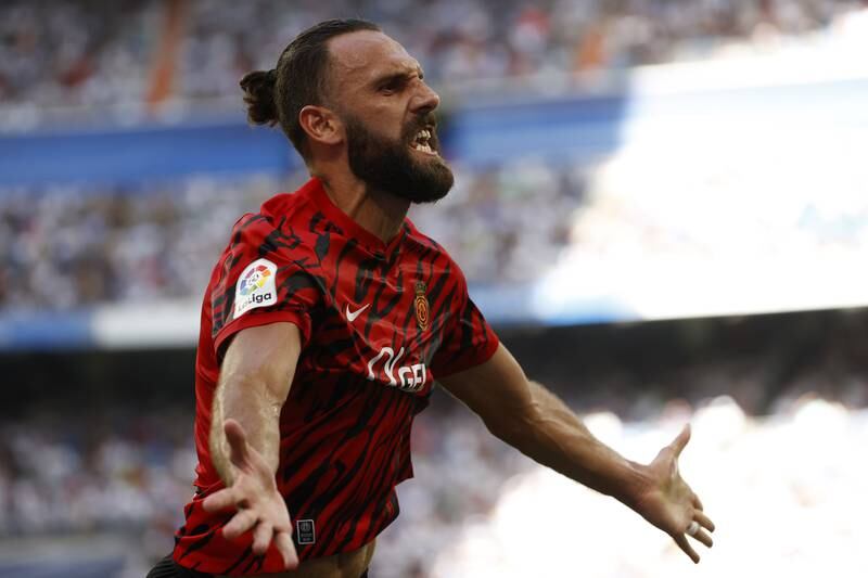 Mallorca striker Vedat Muriqi celebrates after scoring. EPA