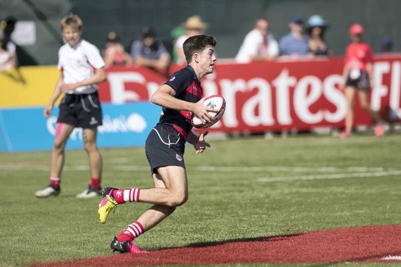 DUBAI, UNITED ARAB EMIRATES - DECEMBER 1, 2018. DUBAI COLLEGE A, wins against DUBAI COLLEGE B, in GULF UNDER 19 category on the final day of this year's Dubai Rugby Sevens.(Photo by Reem Mohammed/The National)Reporter: Section:  NA  SP