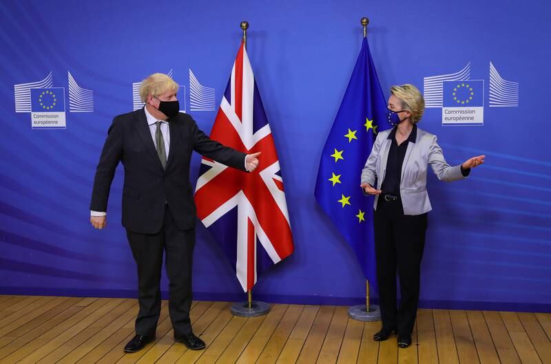 Mr Johnson and European Commission President Ursula von der Leyen meet for a dinner to try to reach a breakthrough on a post-Brexit trade deal, in December 2020 in Brussels. Getty Images