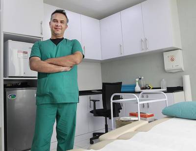 Dr Dimitrios Ziakas at his clinic in Al Borj Medical Centre, Business Bay, Dubai. He has performed more than 3,000 hair transplants. Jeffrey E Biteng / The National