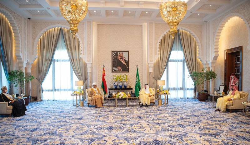 Oman’s Sultan Haitham meets Saudi Arabia’s King Salman in Neom.