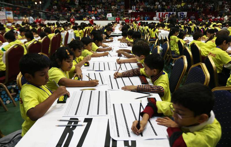 A total of 1,500 children, mainly from Indian schools in Dubai, participated in the maths challenge on Friday. Pawan Singh / The National 