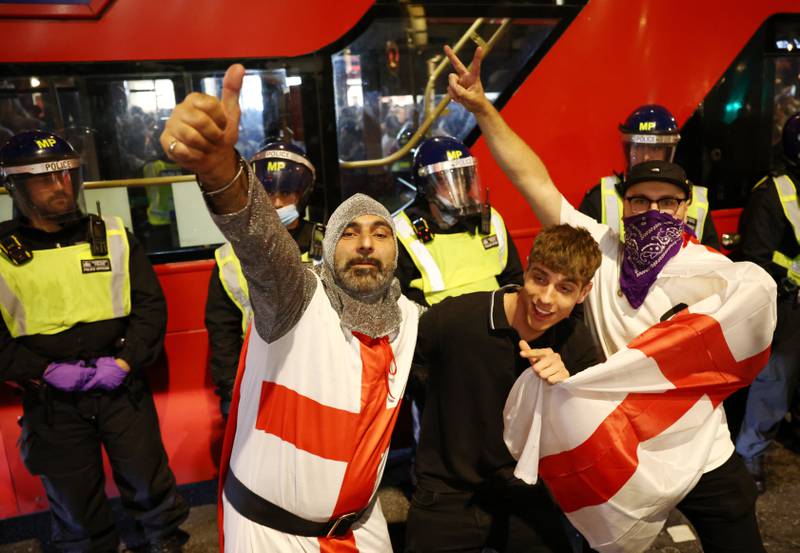 England fans celebrate after the match.