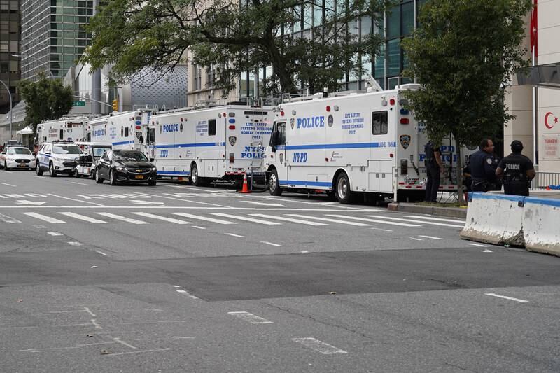 Police vans line 1st Avenue next to UN headquarters. Willy Lowry / The National