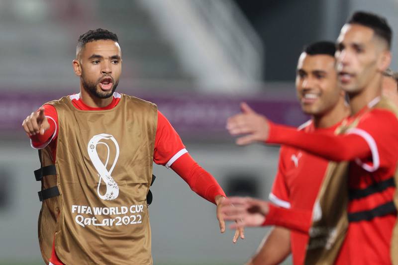 Morocco's forward Youssef En Nesyri during training in Doha. AFP