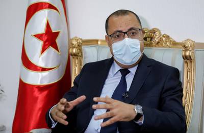 Tunisian Prime Minister Hichem Mechichi speaks during an interview with Reuters in Tunis, Tunisia April 30, 2021.  REUTERS/Zoubeir Souissi