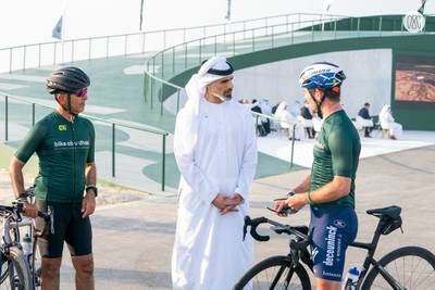 Sheikh Khaled meets cyclists in Abu Dhabi.