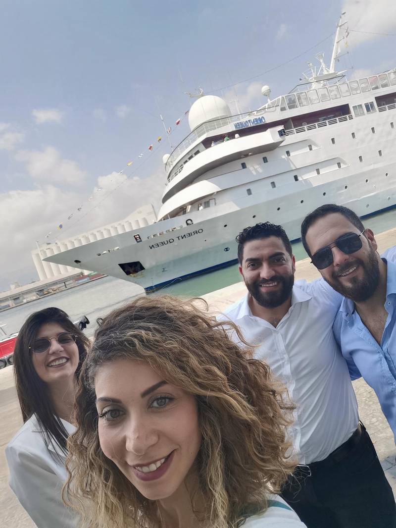 Hana Abou Merhi and colleagues in front of the Orient Queen at the Port of Beirut in August 2019.