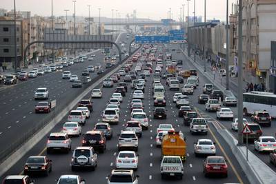 Sharjah, United Arab Emirates - February 9th, 2018: Traffic in Sharjah on the 311. Friday, February 9th, 2018. Sharjah. Chris Whiteoak / The National