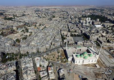 A view of Aleppo from a drone flying above the western half of the Syrian city that is controlled by forces loyal to president Bashar Al Assad.  Abdalrhman Ismail / Reuters / October 20, 2016