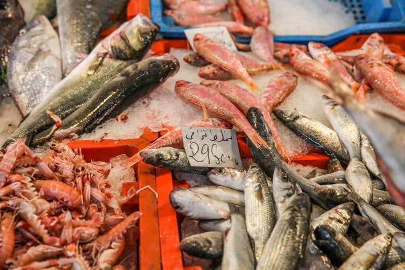 A Tunisian dinar price tag on a display of fresh fish at a fishmonger's shop in the Ariana district of Tunis, on April 8, 2022.  Photo: Bloomberg