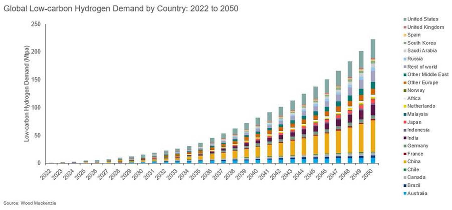 Global low-carbon hydrogen demand by country. Source: Wood Mackenzie