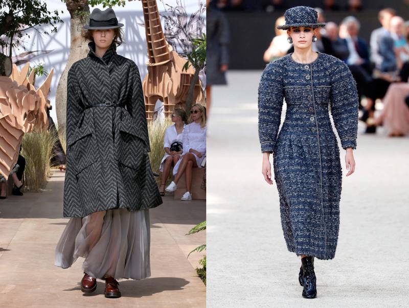 Left, Look 4 from Dior haute couture for autumn/winter 2017. Right, a Chanel autumn/winter 2017 creation during Haute Couture Week in Paris. Courtesy Dior; Patrick Kovarik / AFP