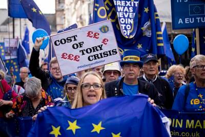 Pro-EU campaigners protest in London on Saturday. EPA