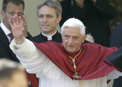 Pope Benedict XVI greets the faithful in front of the Old Chapel in Regensburg, southern Germany, in 2006. AP