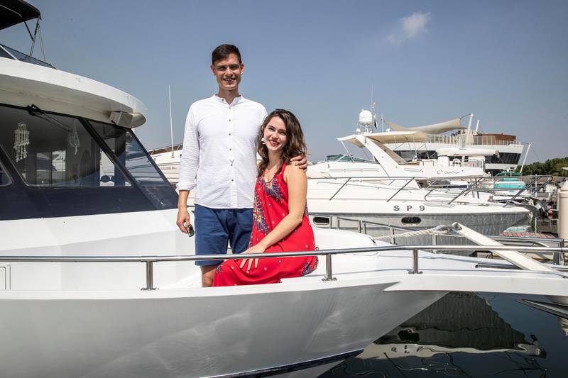 DUBAI, UNITED ARAB EMIRATES. 28 SEPTEMBER 2020. Mark Moore and his wife, Rose, who have been living out of their boat moored in the Park Hyatt, Dubai Creek Marina for the last few months. (Photo: Antonie Robertson/The National) Journalist: Janice Rodrigues. Section: National.