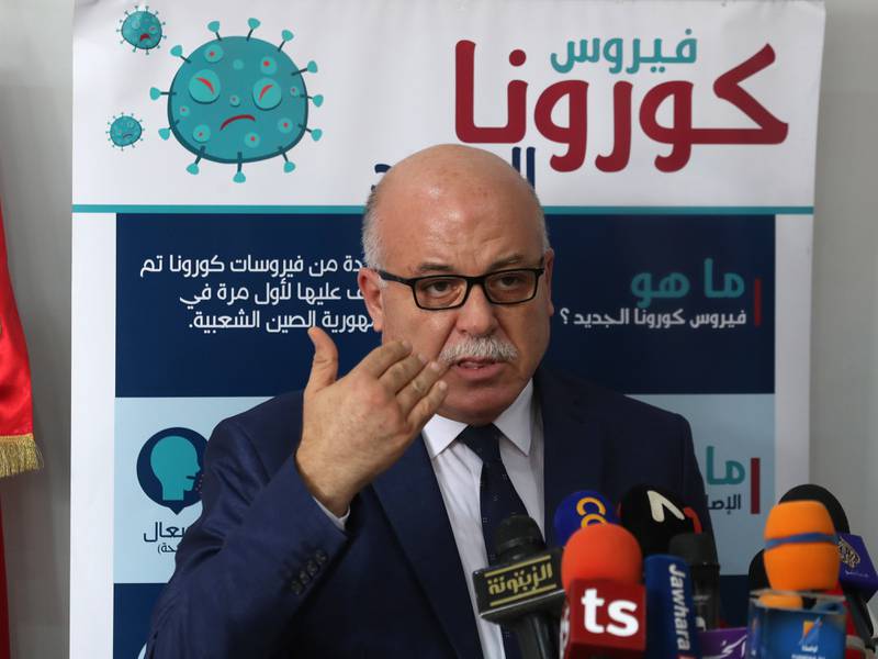 Faouzi Mehdi, who was recently fired as Tunisia's health minister because of the country's coronavirus surge, is pictured speaking at a Tunis press conference in October last year.