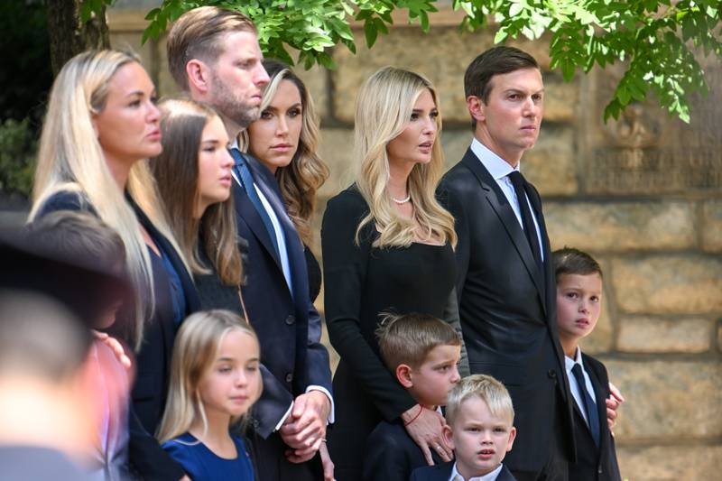Ivanka Trump, Jared Kushner, Eric Trump and family at the funeral. Getty