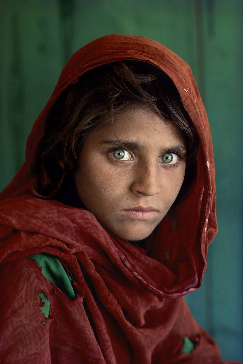 'Sharbat Gula, Afghan Girl. Peshawar, Pakistan, 1984'. All Photos: Steve McCurry / Musee Maillol