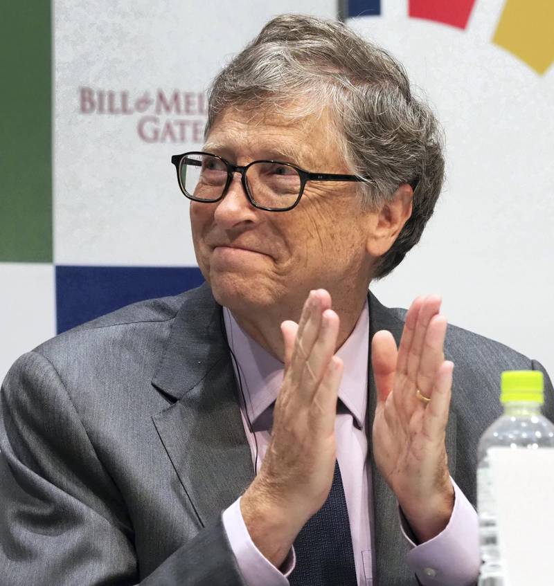 Bill Gates, co-chair of the Bill & Melinda Gates Foundation, applauds during a press conference announcing the programme for partnership of the "Our Global Goals" project in Tokyo on November 9, 2018. - The Japan Sports Agency and the Bill & Melinda Gates Foundation announced a new partnership to utilise the momentum of the Tokyo 2020 Olympic and Paralympic Games to increase awareness of the UN's Sustainable Development Goals (SDGs). (Photo by Toshifumi KITAMURA / AFP)