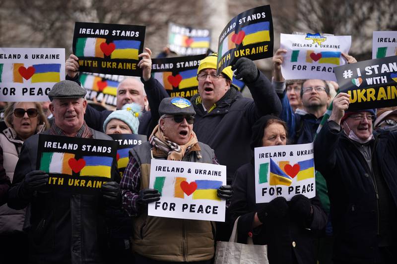 People in Dublin protest against the Russian war in Ukraine. PA