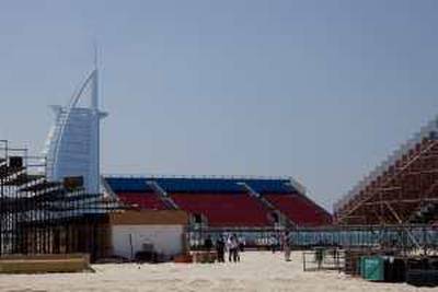 Dubai, UAE - September 30, 2009 - |A sports stadium under construction on jumeirah beach where the FIFA Beach Soccer World Cup will be held. (Nicole Hill / The National) *** Local Caption ***  NH Stadium10.jpg