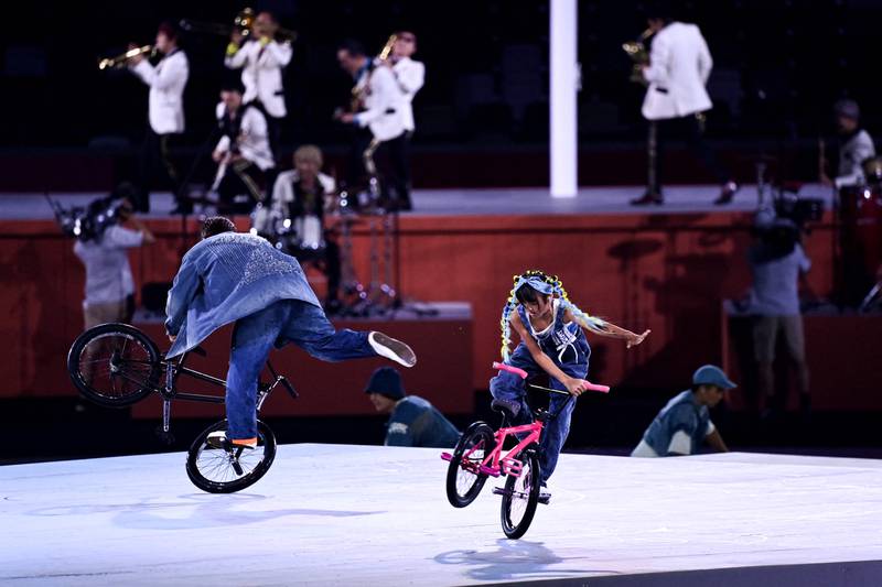 Performers during the closing ceremony of the Tokyo 2020 Olympic Games.