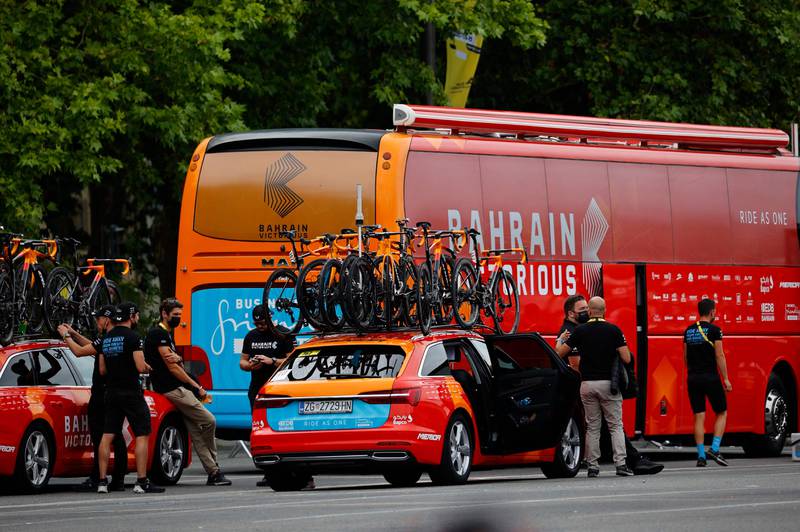 Bahrain Victorious cycling team taking part in the Tour de France were subject to police searches at their hotel and team bus as part of an investigation into doping allegations.