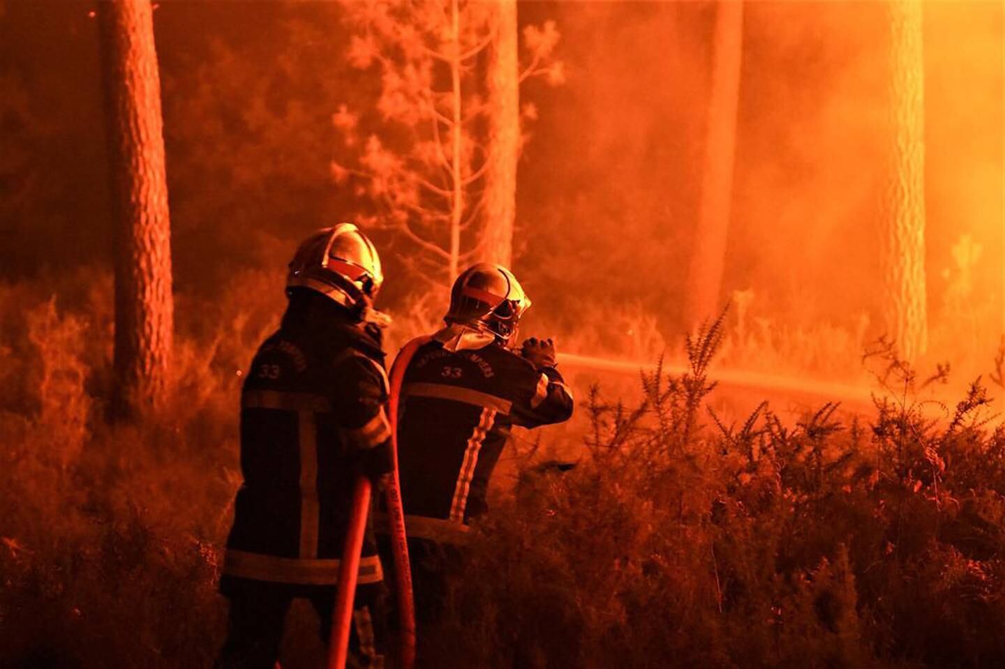 Firefighters battle a blaze at a forest in the Gironde region of south-western France. EPA