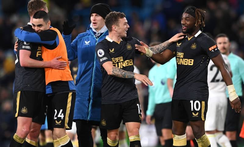 Newcastle players celebrate after the match. Getty