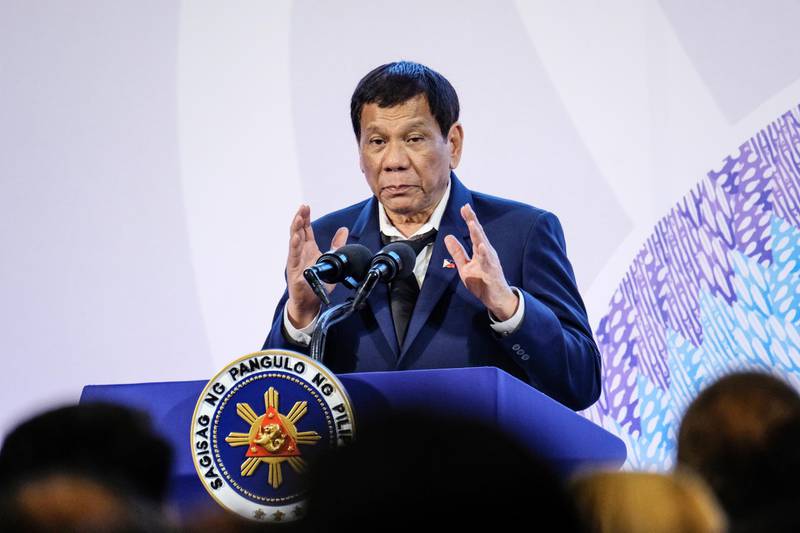Rodrigo Duterte speaks during a news conference at the Asean Summit in Manila, the Philippines. Duterte lashed out at Justin Trudeau after the Canadian prime minister raised concerns about human rights abuses under the country’s drug war. Bloomberg