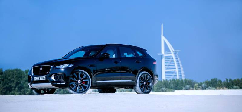 The Jaguar F-Pace in Dubai. The SUV shares its engine and lightweight aluminium with the XE and XF saloons. Victor Besa for The National