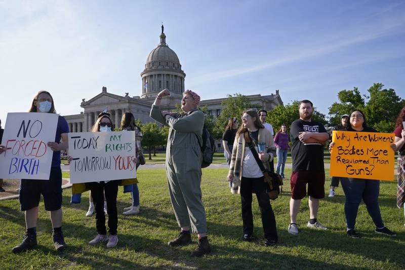 Abortion rights supporters rally at the State Capitol in Oklahoma City. AP