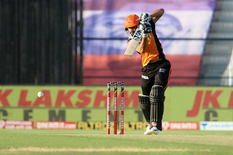 Manish Pandey of Sunrisers Hyderabad plays a shot during match 35 of season 13 of the Dream 11 Indian Premier League (IPL) between the Sunrisers Hyderabad and the Kolkata Knight Riders at the Sheikh Zayed Stadium, Abu Dhabi  in the United Arab Emirates on the 18th October 2020.  Photo by: Vipin Pawar  / Sportzpics for BCCI