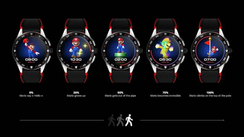 The Wear OS-enabled watch has different 'Super Mario' animations that play as the wearer achieves their fitness goals
