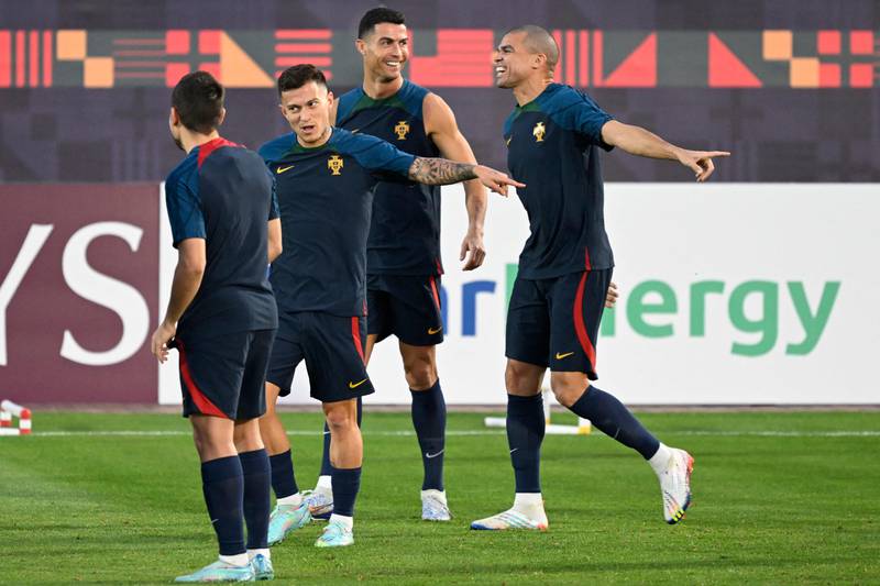 Portugal forward Cristiano Ronaldo training with teammates. AFP