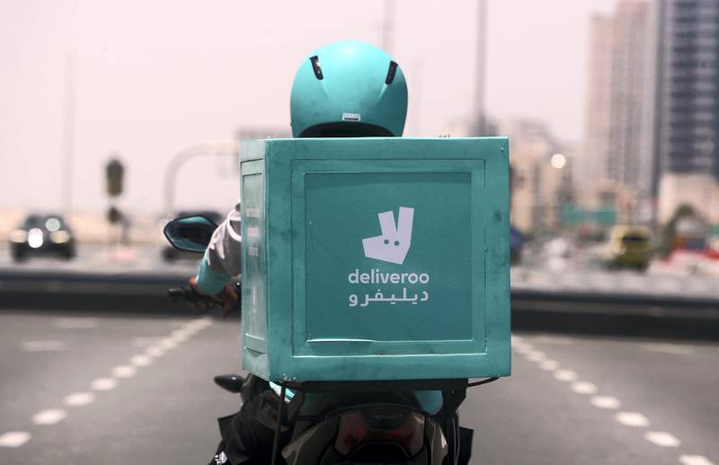 Dubai, United Arab Emirates - Reporter: N/A. News. Stock. General View of a deliver driver from Deliveroo waiting at a junction in Dubai. Monday, June 15th, 2020. Dubai. Chris Whiteoak / The National