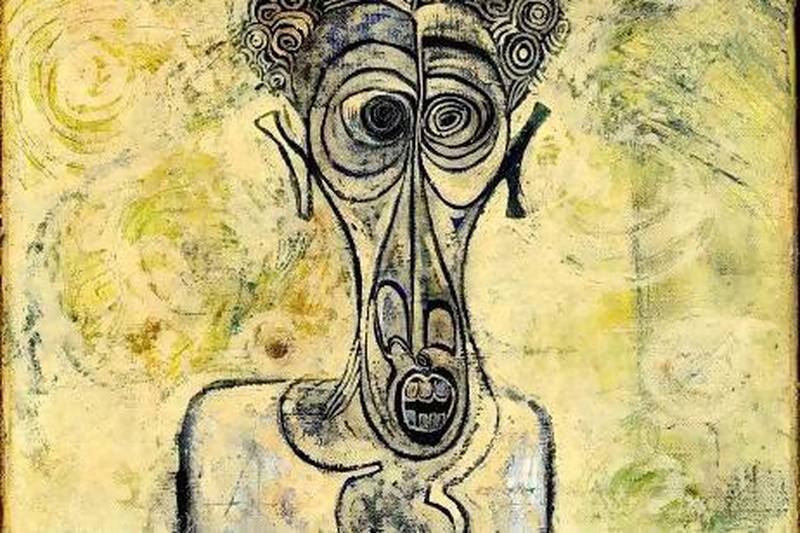 'Self-Portrait of Suffering' from 1961. In 1960, El Salahi co-founded the Khartoum School, a group of artists whose works melded traditional Islamic calligraphy and motifs with modernist abstraction. Courtesy Shubbak festival