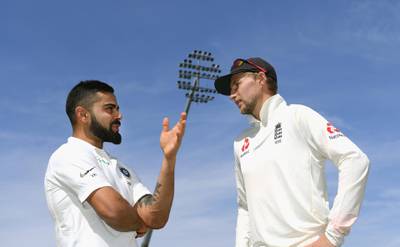 England captain Joe Root chats with India counterpart Virat Kohli after Day 4 of the first Test at Edgbaston. Getty Images