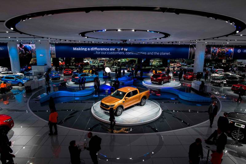Ford's range on display in Detroit. AFP