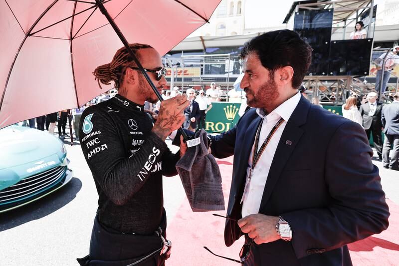 Lewis Hamilton and Emirati Mohammed Bin Sulayem, President of FIA, ahead of the race. EPA
