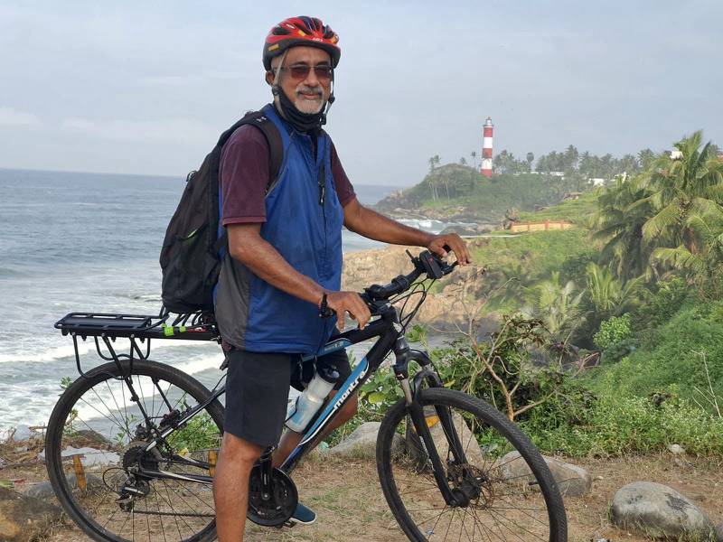 Ayyappan Nair on his trusty Indian-made bicycle. Photo: Tom Anthony