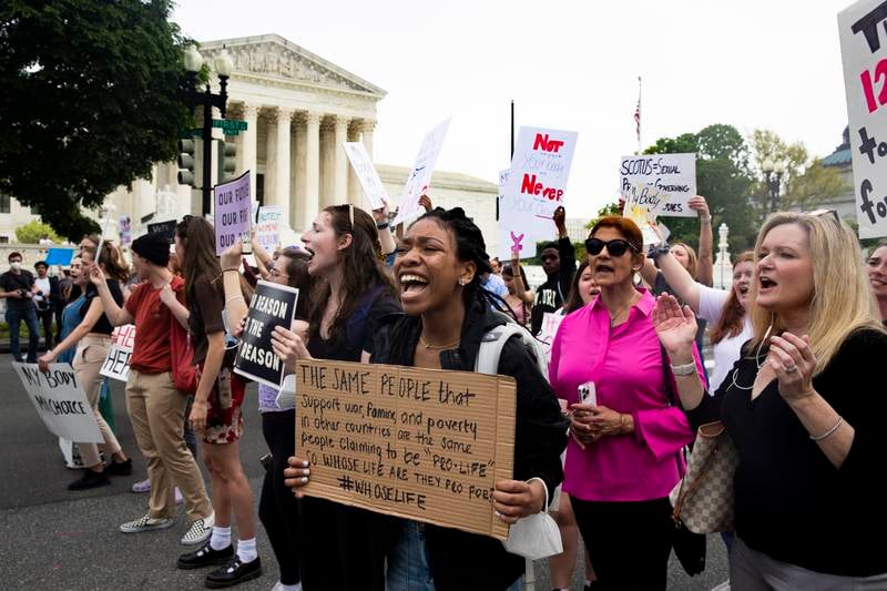 Abortion rights advocates march outside the Supreme Court in Washington. EPA